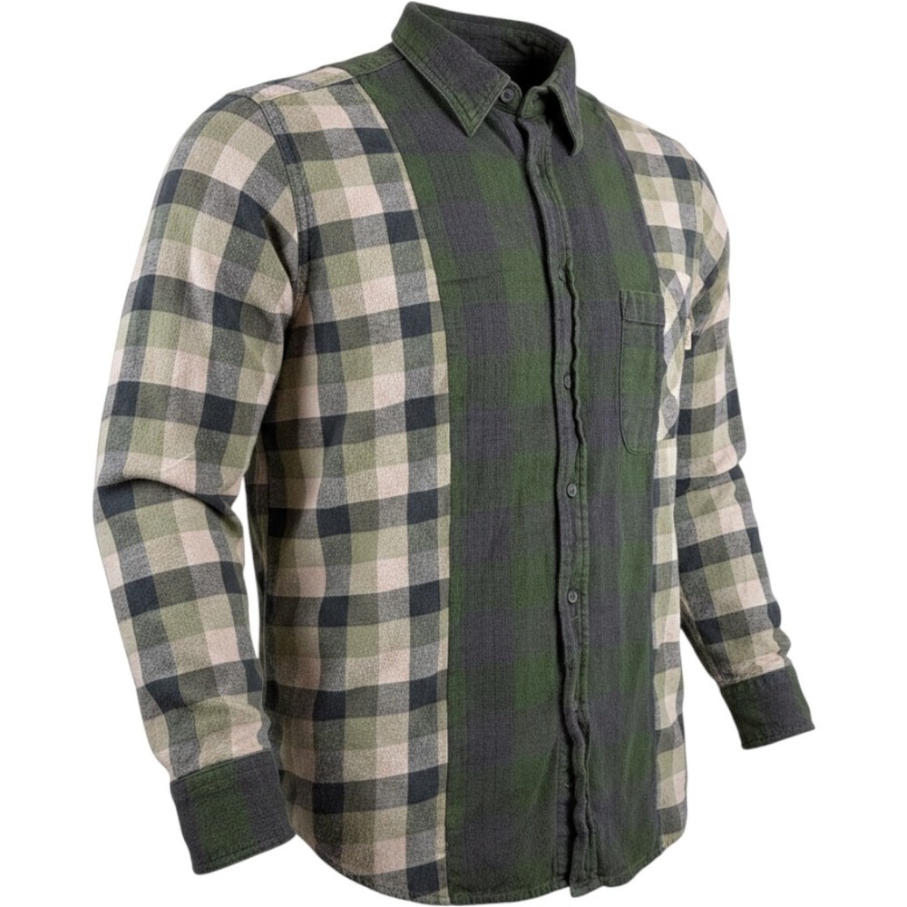 Furst of a Kind Woolrich Upcycled Flannel Shirt Large Green Patchwork Plaid L